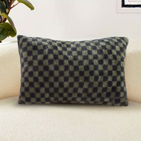 SOGA 30cm Urban Light Luxury Dark Green Checkered Lumbar Throw Pillow (Color: dark green)