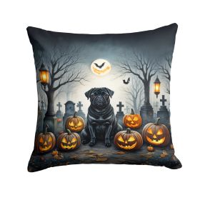 Black Pug Spooky Halloween Throw Pillow Machine Washable, Indoor Outdoor Decorative Pillow for Couch, Bed or Patio, 18Hx18W (Default: Default)
