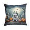 English Bulldog Spooky Halloween Throw Pillow Machine Washable, Indoor Outdoor Decorative Pillow for Couch, Bed or Patio, 18Hx18W