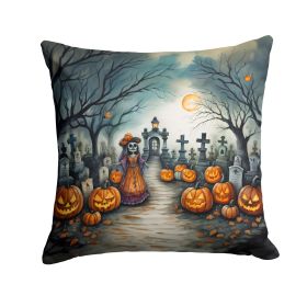 La Catrina Skeleton Spooky Halloween Throw Pillow Machine Washable, Indoor Outdoor Decorative Pillow for Couch, Bed or Patio, 18Hx18W (Default: Default)