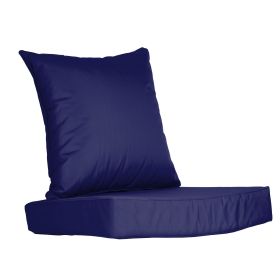 Outdoor Seat Cushion Set Waterproof Patio Furniture Cushion and Back Pillow Fade Resistant Deep Seat Set Chair Pad with Removable Cover for Chair Sofa (Color: dark blue)