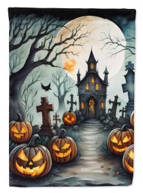 Graveyard Spooky Halloween House Flag Large Porch Sleeve Pole Decorative Outside Yard Banner Artwork Wall Hanging, Polyester, House Size, Multicolor (Default: Default)
