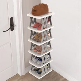 6 Tier Foldable Shoe Rack Vertical Shoe Organizer Narrow Shoe Rack for Small Spaces Space Saving Free Standing for Corner Entryway Hallway Bedroom (Color: Grey)