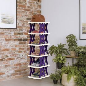 6 Tier Foldable Shoe Rack Vertical Shoe Organizer Narrow Shoe Rack for Small Spaces Space Saving Free Standing for Corner Entryway Hallway Bedroom (Color: Purple)