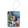 Fox Terrier Christmas Reindeer Porcelain Ornament Christmas Tree Hanging Decorations for Home Christmas Holiday, Rectangle, Gift, Multicolor
