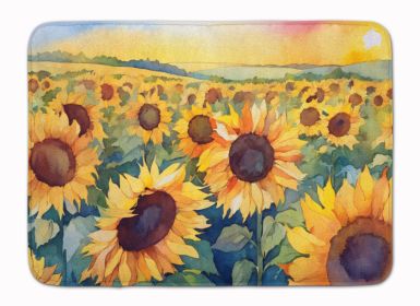 Kansas Sunflowers in Watercolor Memory Foam Kitchen Mat Machine Washable Anti-Fatigue Mat Cushion Comfort Bath Mat or Kitchen Rug (Default: Default)