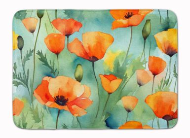 California California Poppies in Watercolor Memory Foam Kitchen Mat Machine Washable Anti-Fatigue Mat Cushion Comfort Bath Mat or Kitchen Rug (Default: Default)
