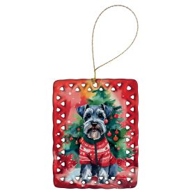 Schnauzer Christmas Porcelain Ornament Christmas Tree Hanging Decorations for Home Christmas Holiday, Rectangle, Gift, Multicolor (Default: Default)