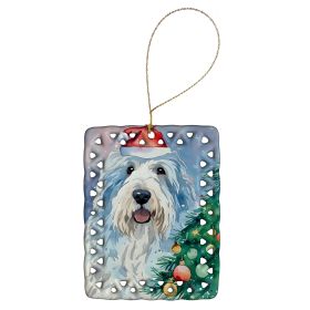 Old English Sheepdog Christmas Porcelain Ornament Christmas Tree Hanging Decorations for Home Christmas Holiday, Rectangle, Gift, Multicolor (Default: Default)