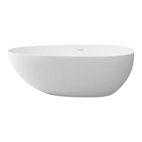 67 in. Solid Surface Freestanding Soaking Bathtub in Matte White (Color: as Pic)