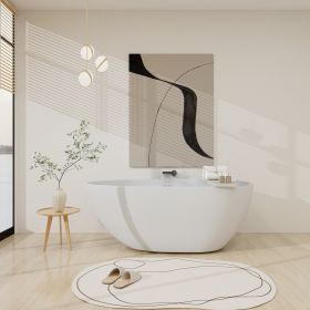 59 in. Solid Surface Freestanding Soaking Bathtub in Matte White (Color: as Pic)