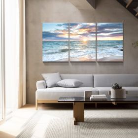 3 panels Framed Canvas Wall Art Decor,3 Pieces Sea Wave Painting Decoration Painting for Chrismas Gift, Office,Dining room,Living room, Bathroom (Color: as Pic)