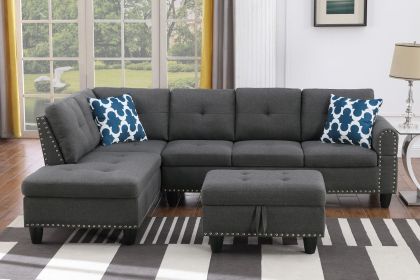 Alger 98" Wide Left Hand Facing Sofa & Chaise with Ottoman (Color: as Pic)