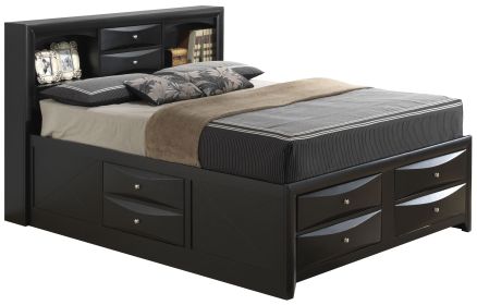 Stylish Black Queen Storage Bed With Modern Design (Color: as Pic)