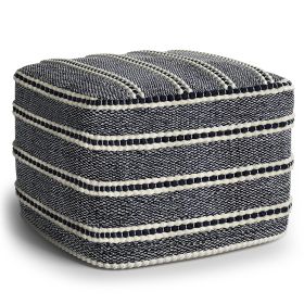 Corrie - Square Woven Outdoor / Indoor Pouf - Navy / White (Color: as Pic)