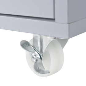 K&K Rolling Kitchen Island With Extended Table, Kitchen Island on Wheels with LED Lights,Power Outlets and 2 Fluted Glass Doors (Color: as Pic)