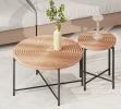2-Piece Coffee and End Table Set Ã¢â‚¬â€œ Waterproof MDF with PVC Cover, Distressed Cylindrical Design, Black Metal Legs Ã¢â‚¬â€œ Classic Rustic Charm