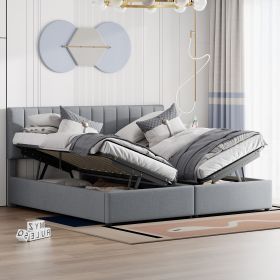 King Size Upholstered Platform Bed with a Hydraulic Storage System, Gray (Color: as Pic)
