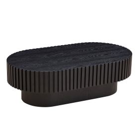 43.70 Inch Modern Handcraft Drum Coffee Table Oval Coffee Table for Living Room,Small Wooden Coffee Table with Sturdy Pedestal for Office,Black (Color: as Pic)