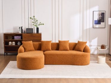 LingYu022Orange Compression Sofa, Memory Foam 3-Seater Sofa, No Installation & Easy to Transport, Deep Seat Modern Sofa with Chenille Fabric (Color: as Pic)