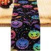 Halloween Decoration Table Runner with 12 Pack 3D Bats, Spider Web Black Lace Table Runner for Kitchen Dinner Table