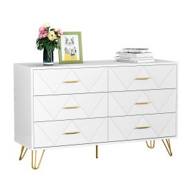 6 Drawer Dresser For Bedroom, Storage Cabinet With Golden Handles, Modern Closet Of Drawers For Living Room (Color: White)