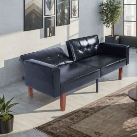 Foldable Faux Leather Sofa Bed for Living Room & Office Premium Synthetic Leather Cover High Resilience Foam Padding 3 Stage Adjustability Space Savin (Color: PU-BK)
