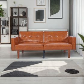 Foldable Faux Leather Sofa Bed for Living Room & Office Premium Synthetic Leather Cover High Resilience Foam Padding 3 Stage Adjustability Space Savin (Color: PU-BN)