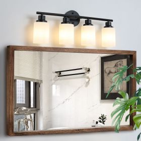 24" Modern 4-Light Vanity Bathroom Mirror Light, Frosted White Glass with Black Iron Frame, Contemporary Wall Sconce for Bedroom, Bathroom (Color: Black, Material: Iron)