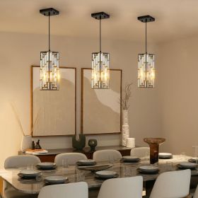 4" Modern Crystal Pendant Light - 3 Pack, Adjustable Hanging Ceiling Lamp with Crystal Prism Design for Dining Room, Kitchen Island (Color: Black, Material: Iron)