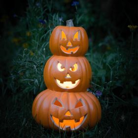 Lantern Halloween Pumpkin Lights- Waterproof Pre-lit Pumpkin Lighted JackoLantern for Halloween Porch, Party, Front Door (Color: 14in-3-tier Scary Face)