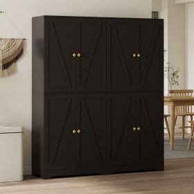 Kitchen Pantry Storage Cabinet, Adjustable Shelves, Freestanding Wooden Cupboard for Dining Room Living Room, Laundry (Color: Black)