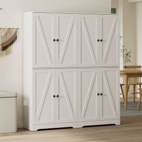 Kitchen Pantry Storage Cabinet, Adjustable Shelves, Freestanding Wooden Cupboard for Dining Room Living Room, Laundry (Color: White)