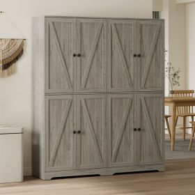 Kitchen Pantry Storage Cabinet, Adjustable Shelves, Freestanding Wooden Cupboard for Dining Room Living Room, Laundry (Color: Grey)