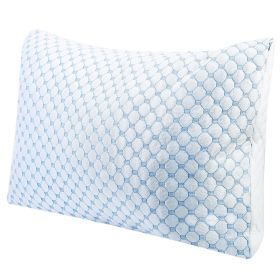 Cooling Memory Foam Pillow Ventilated Soft Bed Pillow w/ Cooling Gel Infused Memory Foam Heat Moisture Reducing Cooling Fiber Breathable Machine Washa (Color: Blue, size: Queen)