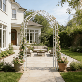 Metal Garden Arch Assemble Freely with 8 Styles Garden Arbor Trellis Climbing Plants Support Rose Arch (Color: Cream White)