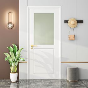 Frosted Glass Slab Door Solid Manufactured Wood -shower door White Primed Standard Door Without Hardware Kit (size: 24 in x 80 in)