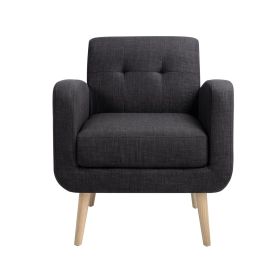 Mid-Century Modern Fabric Accent Armchair Single Sofa with Rubber Wood Legs for Living Room (Main Material: Fabric, Main Color: Beige)