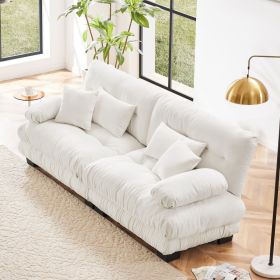 Cloud Couch 2 Seater Sofa for Living Room, Chenille 2 - Seat sofa with 2 Lumbar pillows and 2 throw pillows,Chenille White (Color: as Pic)