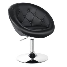 1 Piece Adjustable Modern Swivel Round Tufted Chair (Color: Black)