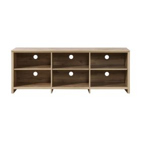 65 in. Wood Black Oak TV Stand with 6 Storage Shelves (Color: PWS-EC4090-OAK)