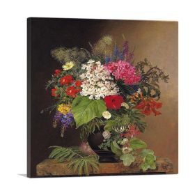 Convulvulus Lupins Speedwell And Fuschia In a Vase 1833 (type: Standard Framed Canvas Print, size: 30" x 30" / 70cm x 70cm (approx))