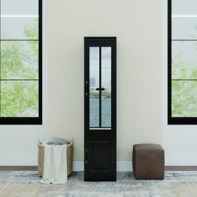 Livelylodge Slim White Storage Cabinet with Glass Door â€“ Space-Saving Tall Organizer with Metal Handles, Perfect for Small Spaces or Bedroom Use (Item: Black71)