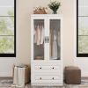Livelylodge Slim White Storage Cabinet with Glass Door â€“ Space-Saving Tall Organizer with Metal Handles, Perfect for Small Spaces or Bedroom Use