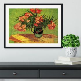 Still Life Vase with Oleanders and Books by Van Gogh Framed Print (Color: Black/With White Edging, size: 36" x 24" / 90cm x 60cm (approx))