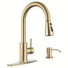 Kitchen Faucets with Soap Dispenser, Solid Stainless Steel Kitchen Faucet with Pull Down Sprayer 3 Modes, Modern Kitchen Sink Faucets with Sprayer