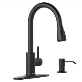 Kitchen Faucets with Soap Dispenser, Solid Stainless Steel Kitchen Faucet with Pull Down Sprayer 3 Modes, Modern Kitchen Sink Faucets with Sprayer (Color: matte black)