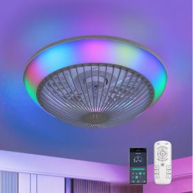 15 Inch RGB Dimmable Led Enclosed Ceiling Fan with Light Modern Bladeless 6 Speed Remote Control for Bedroom Kids Room Party (Color: as picture)