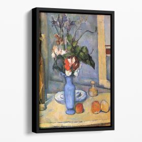 Still Life with Blue vase by Cezanne Floating Framed Canvas (Color: Black, size: 40" x 26" / 100cm x 65cm (approx))