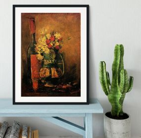Vase with Carnations and Roses and a Bottle by Van Gogh Framed Print (Color: Black/No White Edging, size: 12" x 8" / 30cm x 20cm (approx))